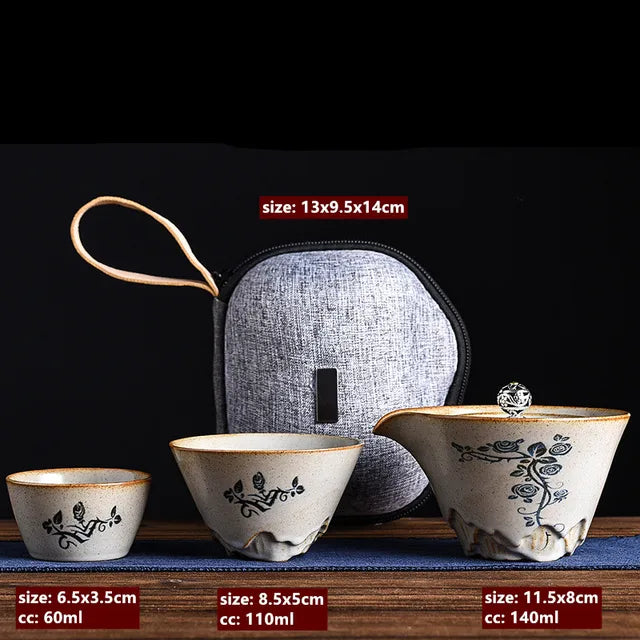 Japanese Retro Portable Travel Tea Sets One Pot Two Cups Storage Bag Set Home Outdoor Quick Cup Custom Beauty Tea Set