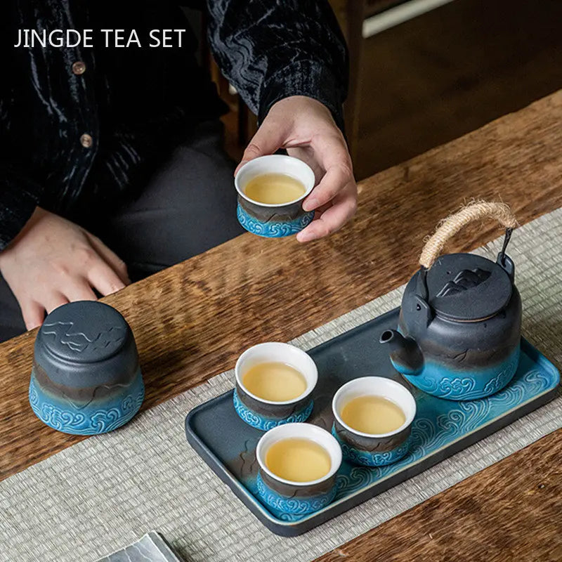 Japanese Style Ceramic Travel Tea Set Customized One Pot Four Cups Suit Portable Tea Infuser Exquisite Teapot and Cup Set