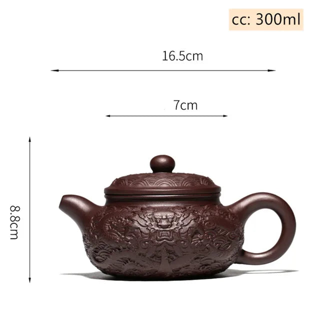 Raw Ore Purple Mud Dragon Pattern Teapot Chinese Yixing Purple Clay Tea Pot Household Beauty Tea Kettle Boutique Tea Sets 300ml