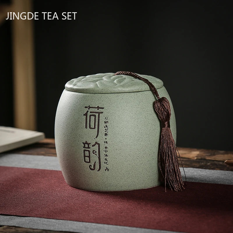 Retro Ceramics Tea Caddy Candy Spice Storage Tank Portable Sealed Jar Travel Teaware Tea Boxes Household Coffee Powder Canister