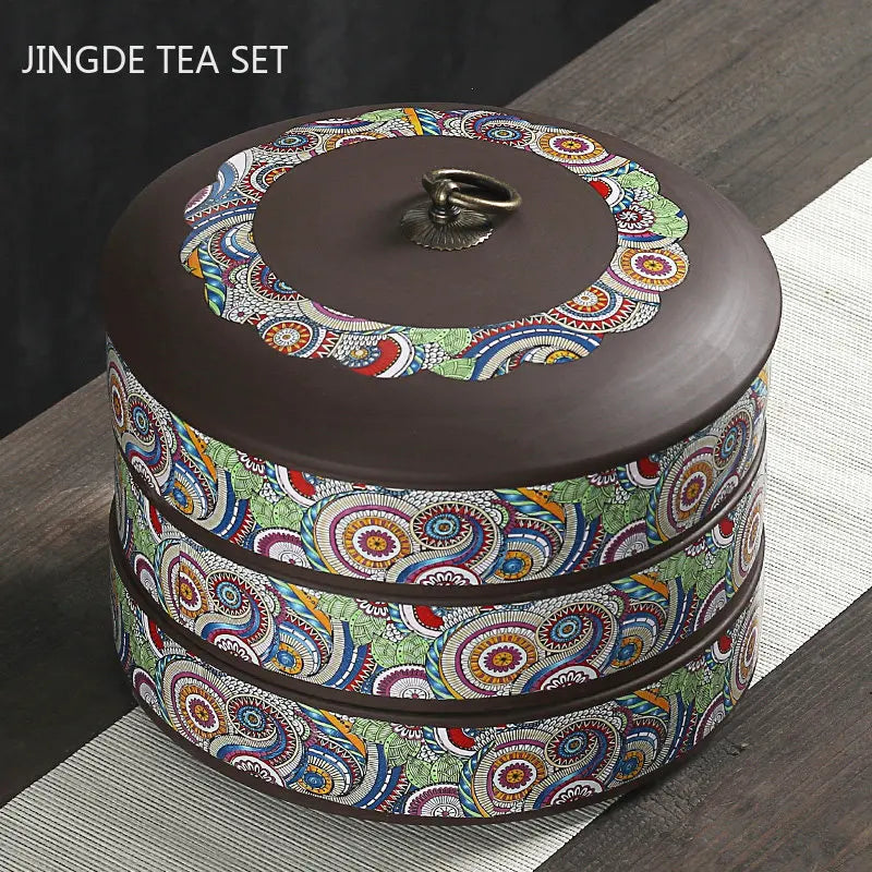 Retro Purple Clay Pu 'er Tea Tin Large Wake Tea Jar Single-layer Coffee Storage Box Customized Living Room Desktop Candy Jars