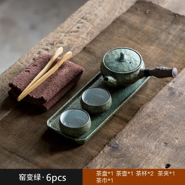 Vintage Coarse Pottery Chinese Tea Set Home Tea Infuser Traditional Tea Pot and Cup Set Ceramic Tea Tray Custom Teaware