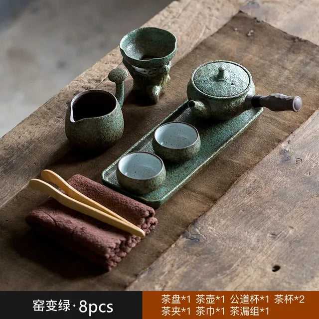 Vintage Coarse Pottery Chinese Tea Set Home Tea Infuser Traditional Tea Pot and Cup Set Ceramic Tea Tray Custom Teaware