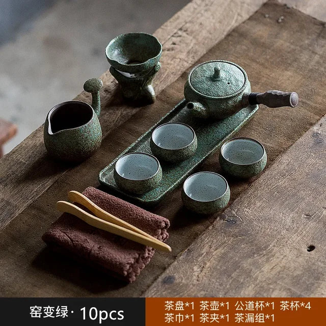 Vintage Coarse Pottery Chinese Tea Set Home Tea Infuser Traditional Tea Pot and Cup Set Ceramic Tea Tray Custom Teaware