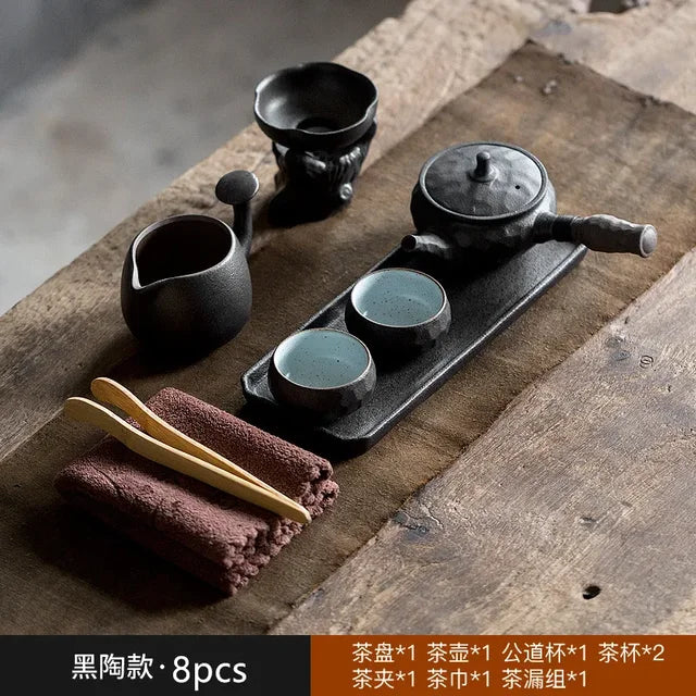 Vintage Coarse Pottery Chinese Tea Set Home Tea Infuser Traditional Tea Pot and Cup Set Ceramic Tea Tray Custom Teaware