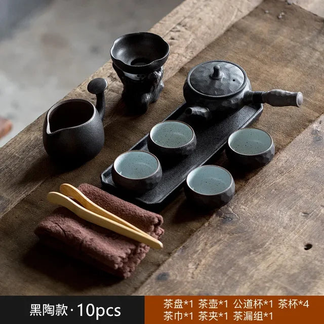 Vintage Coarse Pottery Chinese Tea Set Home Tea Infuser Traditional Tea Pot and Cup Set Ceramic Tea Tray Custom Teaware