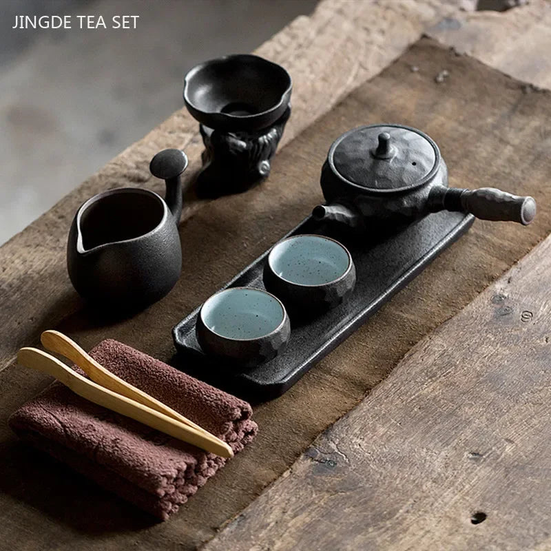 Vintage Coarse Pottery Chinese Tea Set Home Tea Infuser Traditional Tea Pot and Cup Set Ceramic Tea Tray Custom Teaware