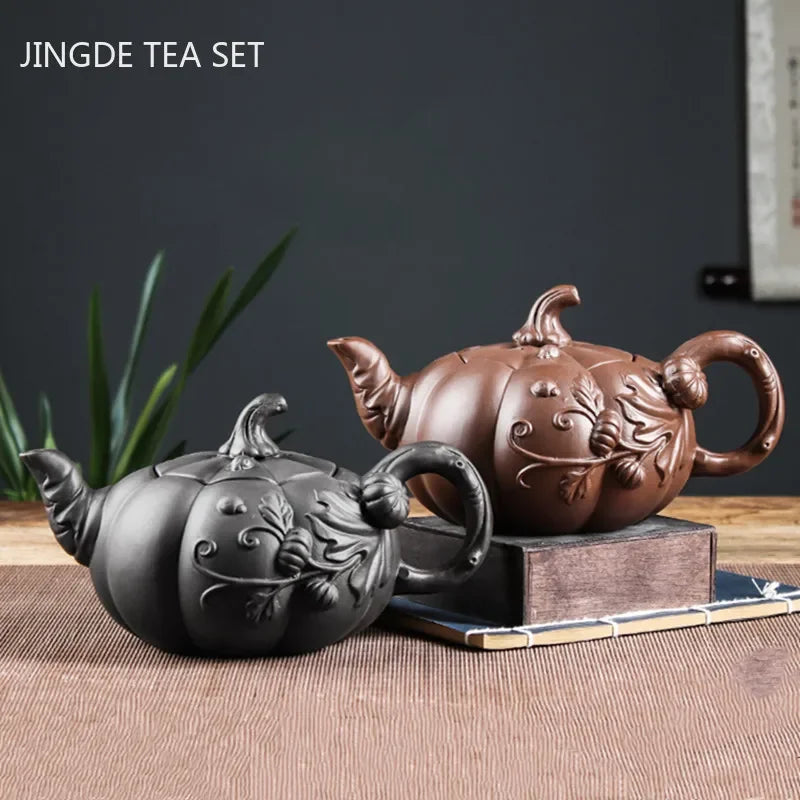 Yixing Purple Clay Teapot Large-capacity Pumpkin Pot Zhu Mud Handmade Filter Tea Maker Chinese-style Purple Sand Tea Set 780ml