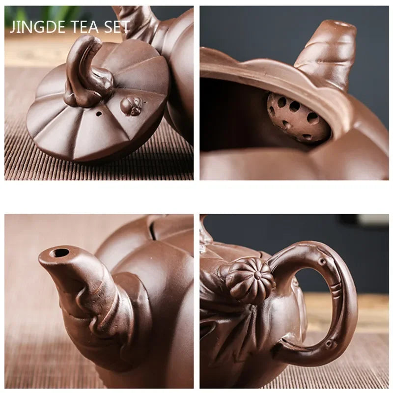 Yixing Purple Clay Teapot Large-capacity Pumpkin Pot Zhu Mud Handmade Filter Tea Maker Chinese-style Purple Sand Tea Set 780ml